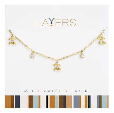 LAY-223G Layers Gold Multi Mini Cherry Necklace