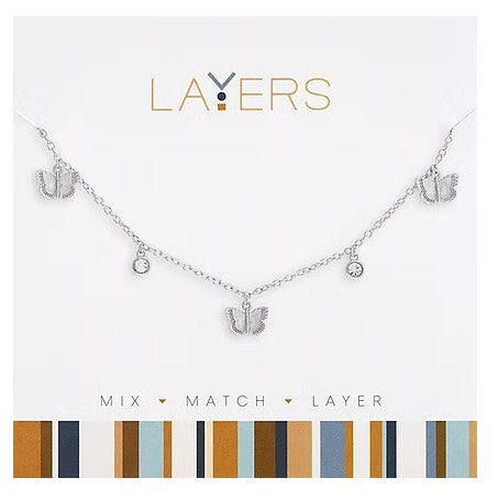 LAY-671S Layers Silver Tone Multi Butterfly Necklace