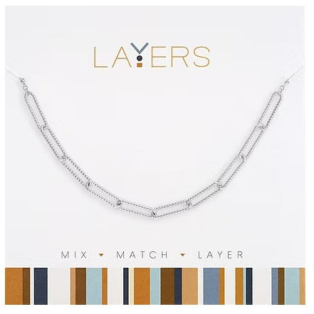 LAY-673S Layers Silver Ribbed Paperclip Necklace