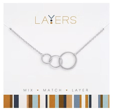 LAY-677S Layers Silver Tone Open Circle Trio Necklace