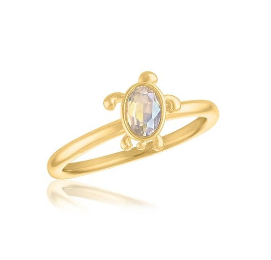LAY-RING116G Layers Gold Tone White Opal Cubic Zirconia Turtle Ring
