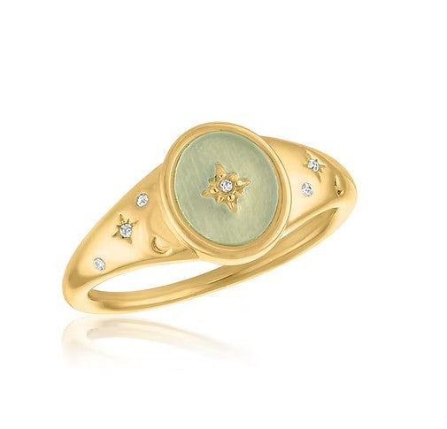 LAY-RING120G Layers Gold Tone Signet Starburst Ring