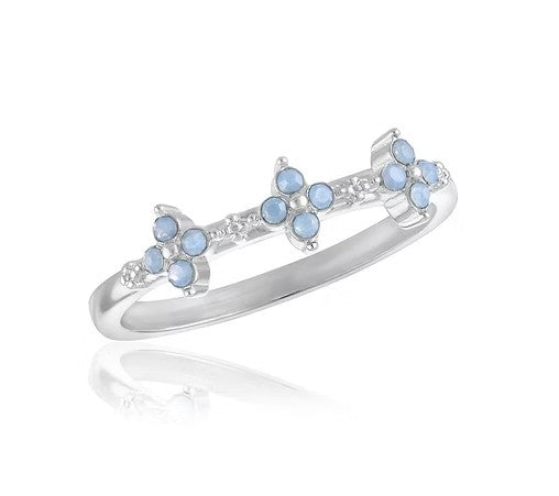 STK140 Stacks Air Blue Opal Mini Flower Silver Ring