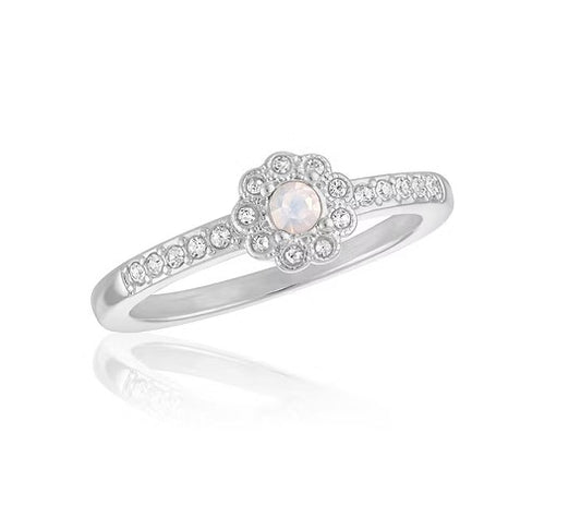 STK142 Stacks White Opal Flower Silver Ring