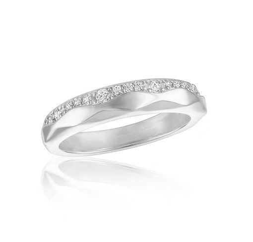 STK143 Stacks Cubic Zirconia Wavy Contour Silver Ring