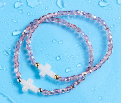 HW089/HW090 Holy Water Bracelet Amethyst AB Cross Bracelet