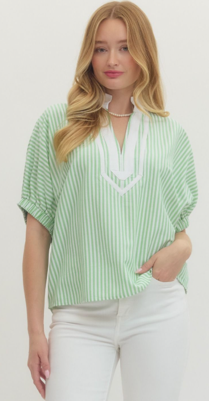T27620 Entro Green Seersucker Dolman Sleeved Top