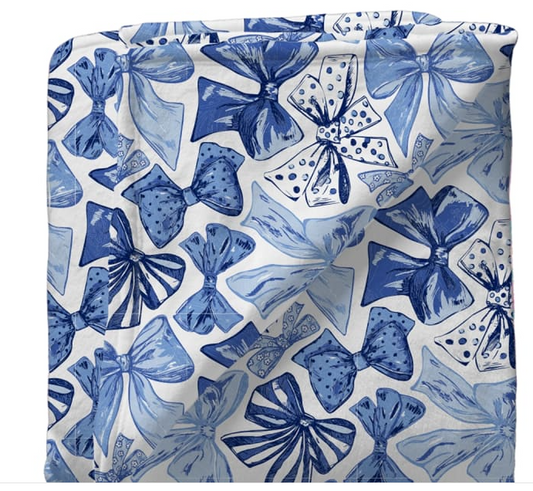 SCB118 Southern Couture 50 X 80 Preppy Blue Bow Super Soft Blanket