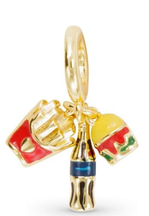 52384 Amanda Blu Gold Tone Burger Fries Soda Charm