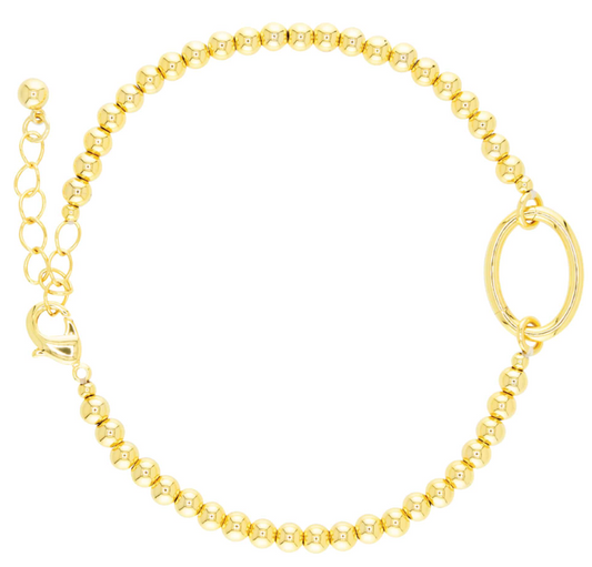 51556 Gold Tone Beaded Charm Clasp Bracelet