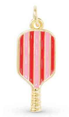52401 Amanda Blu Pink Striped Enamel Pickleball Paddle Charm