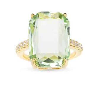 52092 Amanda Blu Gold Tone CZ and XL Crystal Pale Green Ring