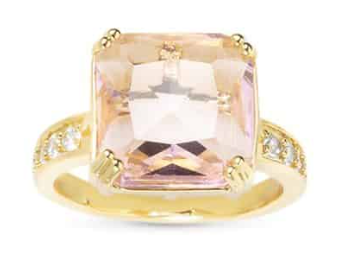52095 Amanda Blu Gold Tone CZ and LG Crystal Pink Ring