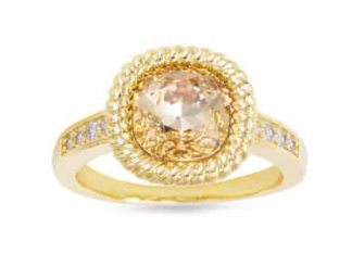 52312 Amanda Blu Gold Tone CZ Amber Cable Ring
