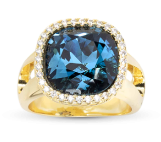 52104 Amanda Blu Gold Tone CZ and Large Blue Crystal Ring
