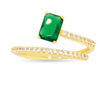 51285 Amanda Blu Gold Tone CZ Emerald Spiral Ring