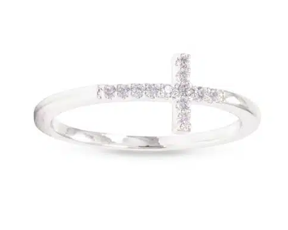 50398 Amanda Blu Silver Tone CZ Cross Ring