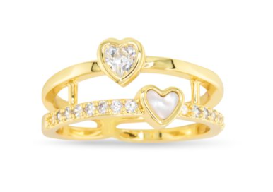 51261 Amanda Blu Gold Tone CZ MOP Heart Stack Ring