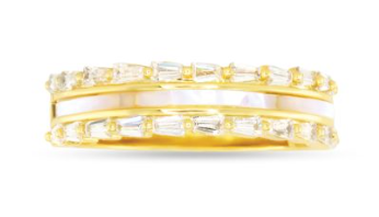 51357 Amanda Blu Gold Tone CZ and MOP 3 Row Ring