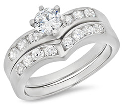 Sterling Silver Round Cubic Zirconia Bridal Set