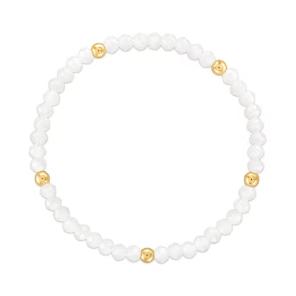Mila-250 Mila Mix White with Gold Ball Stretchy Facet Bracelet