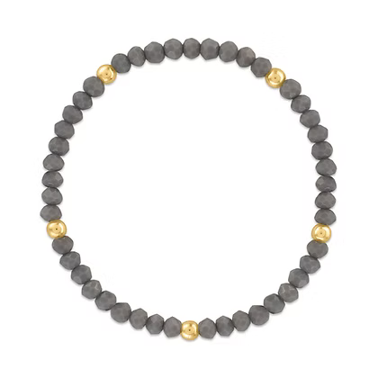 Mila-152 Mila Mix Charcoal with Gold Ball Facet Stretchy Bracelet