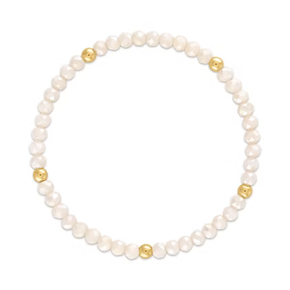 Mila-402 Mila Mix Peachy Pink with Gold Ball Stretchy Facet Bracelet