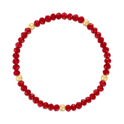 Mila-502 Mila Mix Cherry Red with Gold Ball Stretchy Facet Bracelet