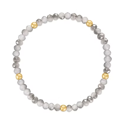 Mila-156 Mila Mix Light Gray with Gold Ball Stretchy Facet Bracelet