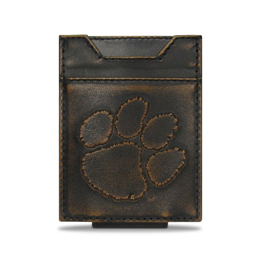 CLE-IWB5-BURN Zep-Pro Antiqued Burnished Front Pocket Wallet Clemson