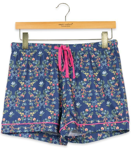 PP-0226-PJ-SHRT-EVD-RBNFLR Simply Southern PJ Shorts Ribbon Flower Pattern