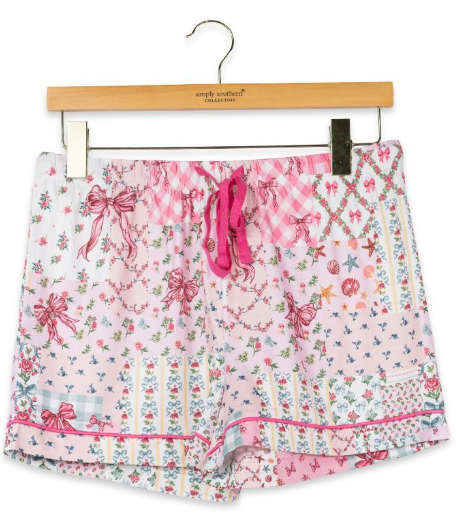 PP-0226-PJ-SHRT-EVD-QLTRBN Simply Southern PJ Shorts Quilted Ribbon Pattern