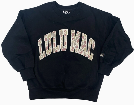 CAMO-9571 Black LuLu Mac Logo Sweatshirt Camo Print Logo