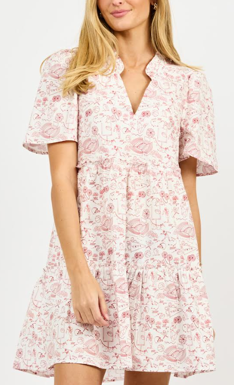 76110 Mary Square Ivy Mini Team Toile Dress Garnet