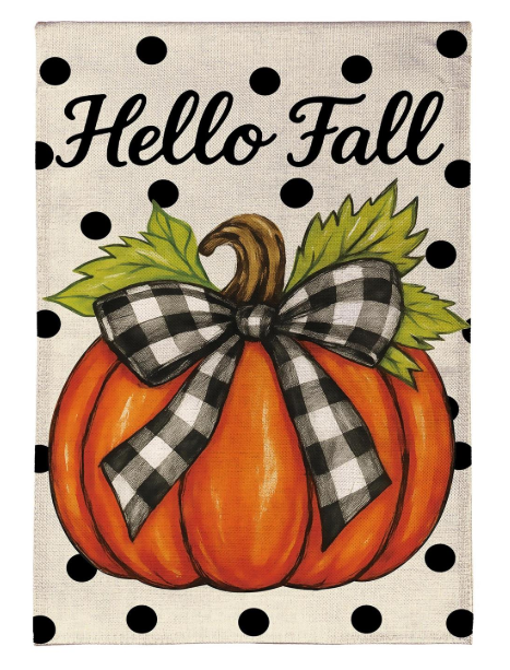 BF83RHF25 Evergreen Checkered Bow Pumpkin House Flag 0