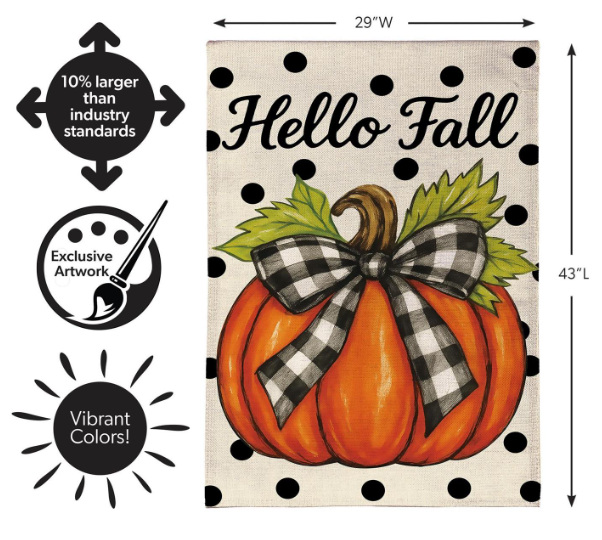BF83RHF25 Evergreen Checkered Bow Pumpkin House Flag 0