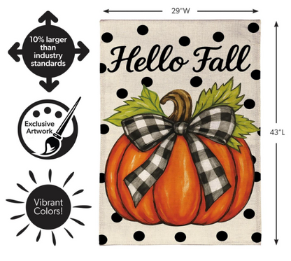 BF83RHF25 Evergreen Checkered Bow Pumpkin House Flag 0