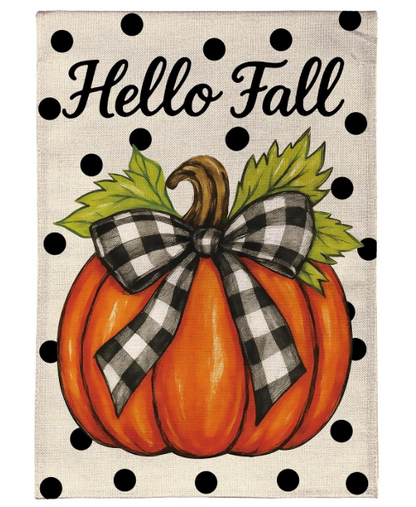 BFGCJGF25 Evergreen Checkered Bow Pumpkin Garden Flag 0