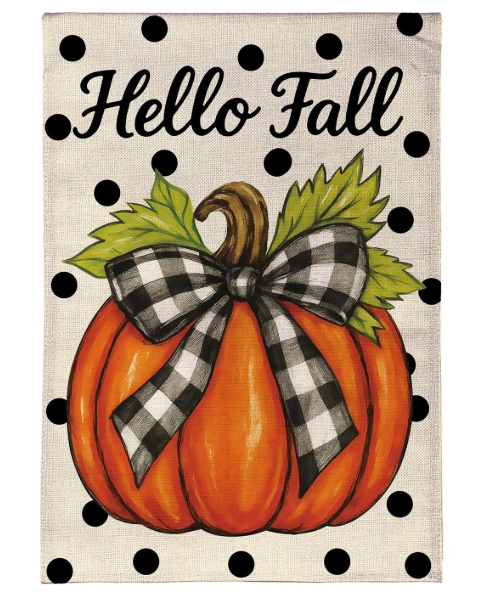 BFGCJGF25 Evergreen Checkered Bow Pumpkin Garden Flag 0