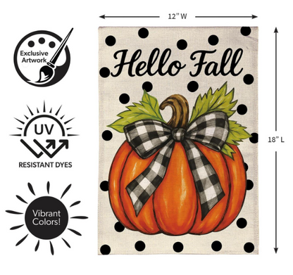 BFGCJGF25 Evergreen Checkered Bow Pumpkin Garden Flag 0
