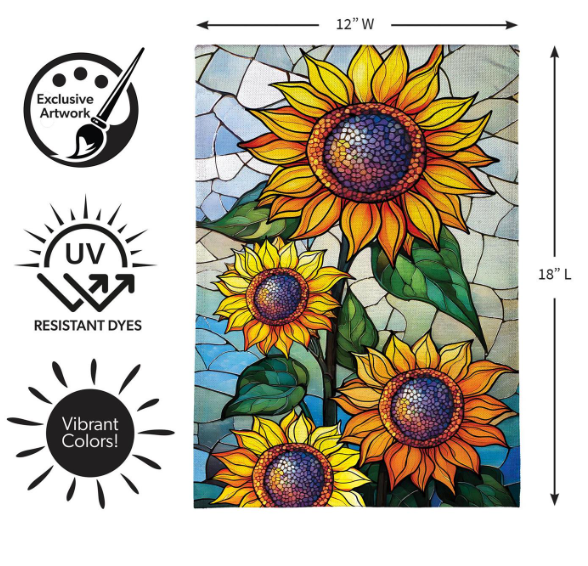 BFKCQGF26 Evergreen Stained Glass Sunflower Garden Flag 0