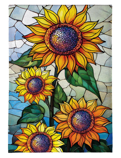 BFKCQGF26 Evergreen Stained Glass Sunflower Garden Flag 0