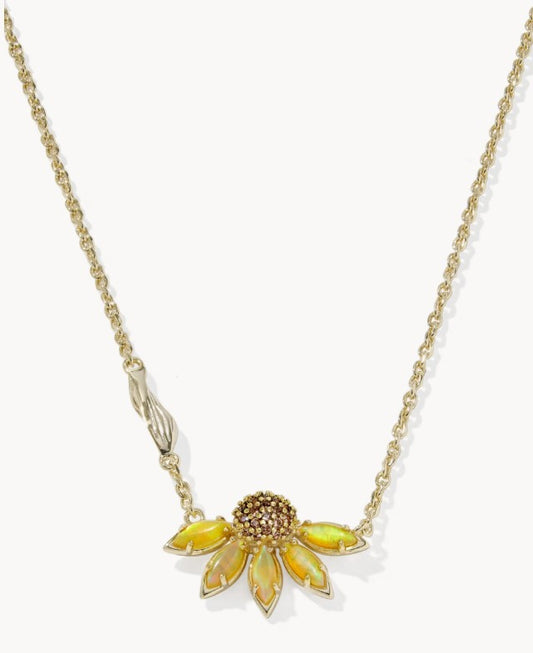 9608890078 Kendra Scott Anya Flower Necklace in Gold Yellow Mix