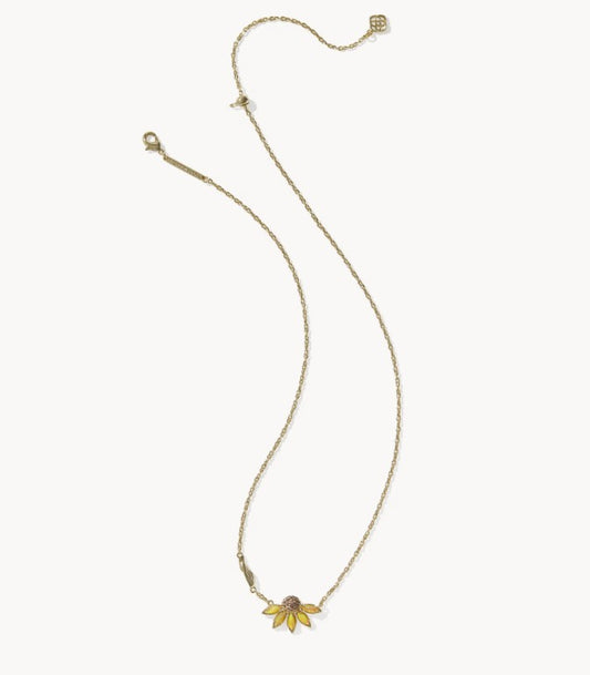 9608890078 Kendra Scott Anya Flower Necklace in Gold Yellow Mix