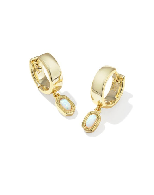 9608894158 Kendra Scott Mini Ellie Wide Huggie Earrings in Gold Bright White Lab Grown Opal