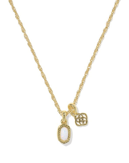 9608894018 Kendra Scott Mini Dira Necklace in Gold White Lab Grown Opal