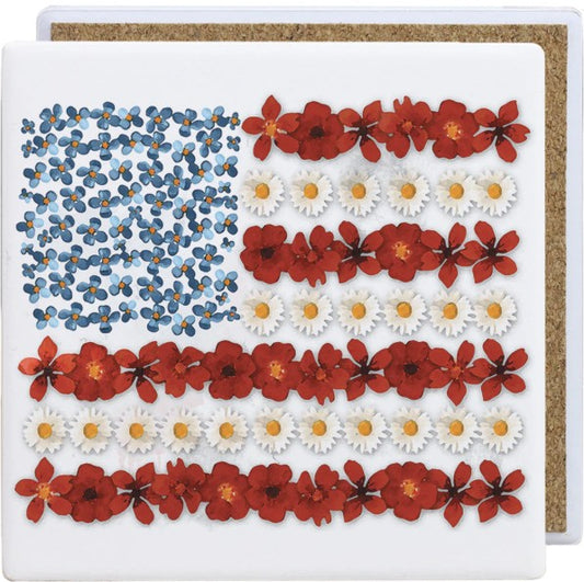 COS1009 Sincere Surroundings Floral American Flag Coaster