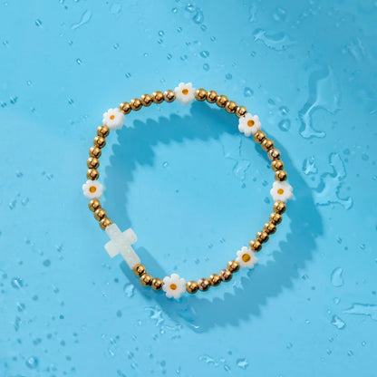 HW061 Holy Water Bracelet - Daisy Cross in Gold