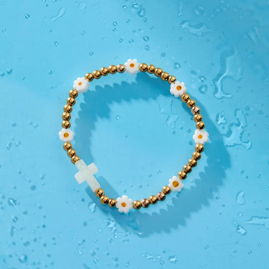 HW061 Holy Water Bracelet - Daisy Cross in Gold
