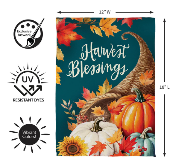 SXD5XGF26 Evergreen Thanksgiving Harvest Garden Flag 0